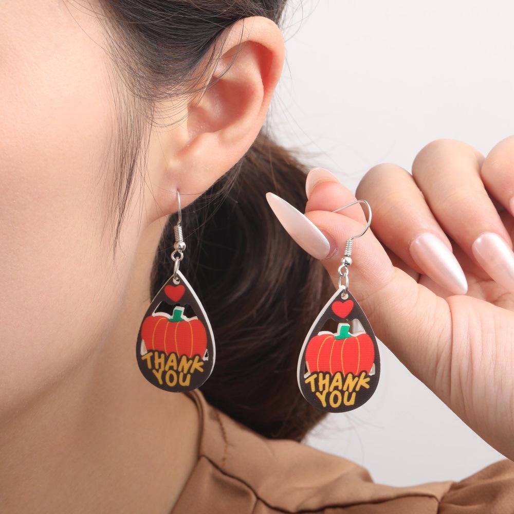 Semi-Managed Acrylic Earrings, Personalized Thanksgiving Turkey Pumpkin Maple Leaf Cake Earrings 1 Pair