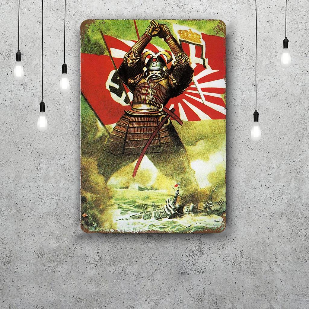 Samurai Warrior Vintage Metal Tin Signs Posters Decor Retro Metal Plaque Wall Art Decor for Garage Bar