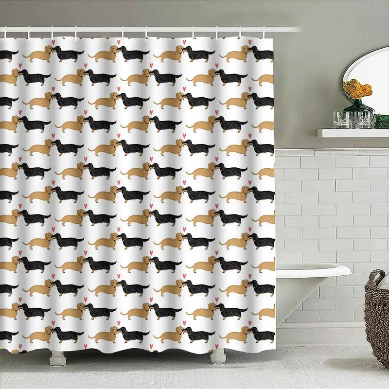 Dackel Hund Duschvorhang Niedliches Würstchenhund Muster Badezimmer Dekoration Hundeliebhaber Geschenk Lustiger Haustier Duschvorhang Vintage Stil