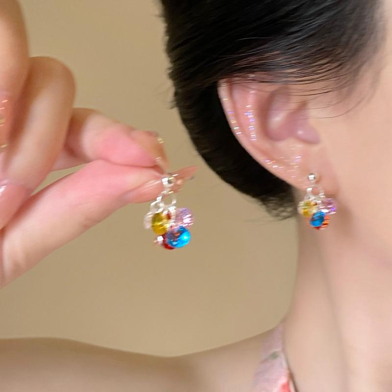 Blue Zircon Eight-Pointed Star Pendant Earrings For Women Silver Color Star Tassel Ear Buckle Y2K Jewelry Gift