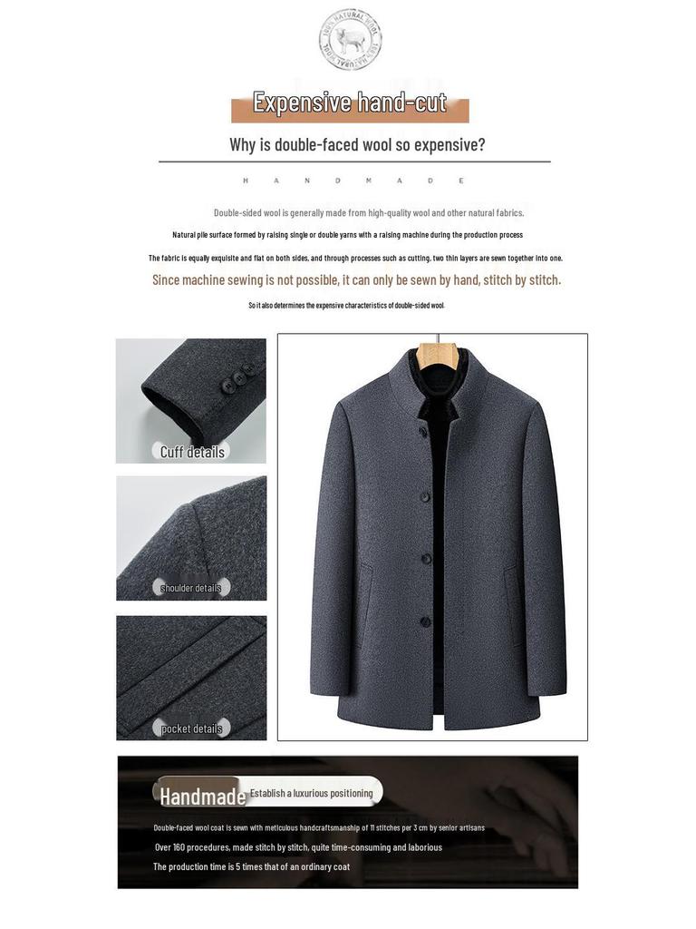 Men's Mid-Length Wool Coat with Removable White Goose Down Liner - Thickened Warm Windbreaker for Autumn/Winter Season