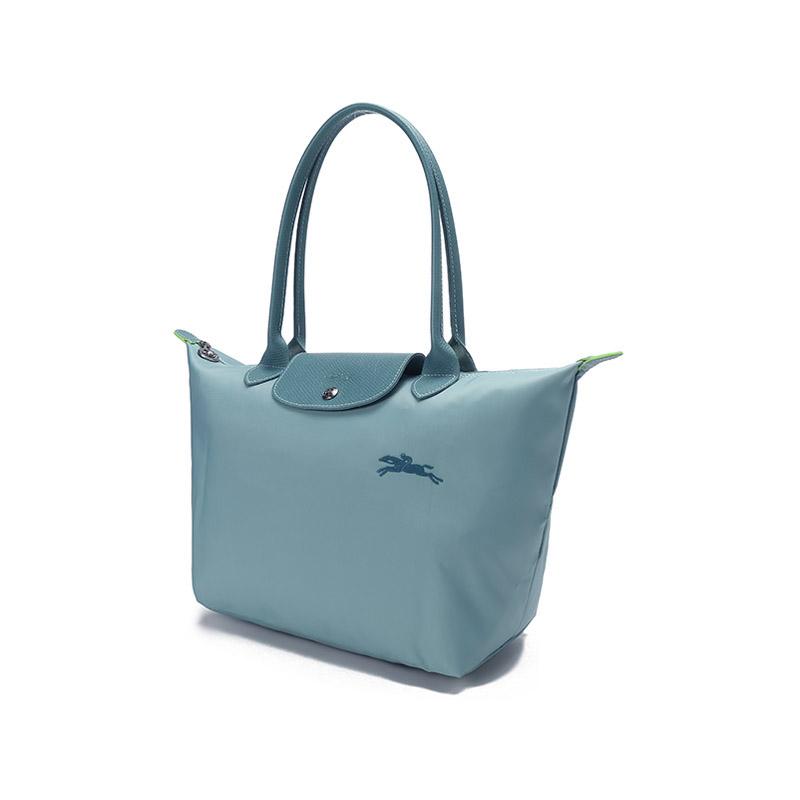 Longchamp Le Pliage Green Long Handle Zipper Button Recycled Canvas With Leather Trim Dumpling Tote Handbag Women Handbag Light-Blue 2605919P65