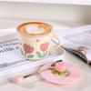 Creative Coffee Mug with Tulip Flower Design Ceramic Cup for Women Aesthetic Ins Style Breakfast Cup