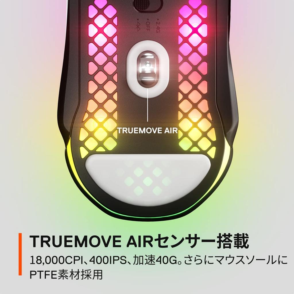 SteelSeries Aerox 5 Wireless Gaming 9 Fast and IP54 Fast TRUEMOVE AIR Black Mouse, Ultra-Lightweight, Buttons, Response, Water-Resistant Dustproof,