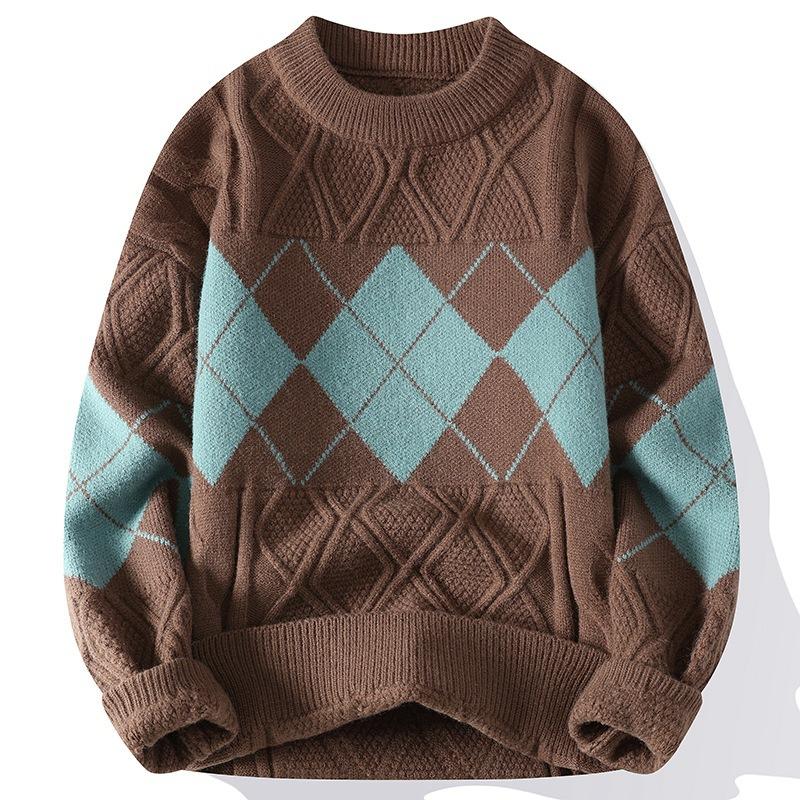 Hot Selling Men's Fashion Personalized Color Blocking Crew Neck Sweater Plus Size Knitted Sweater