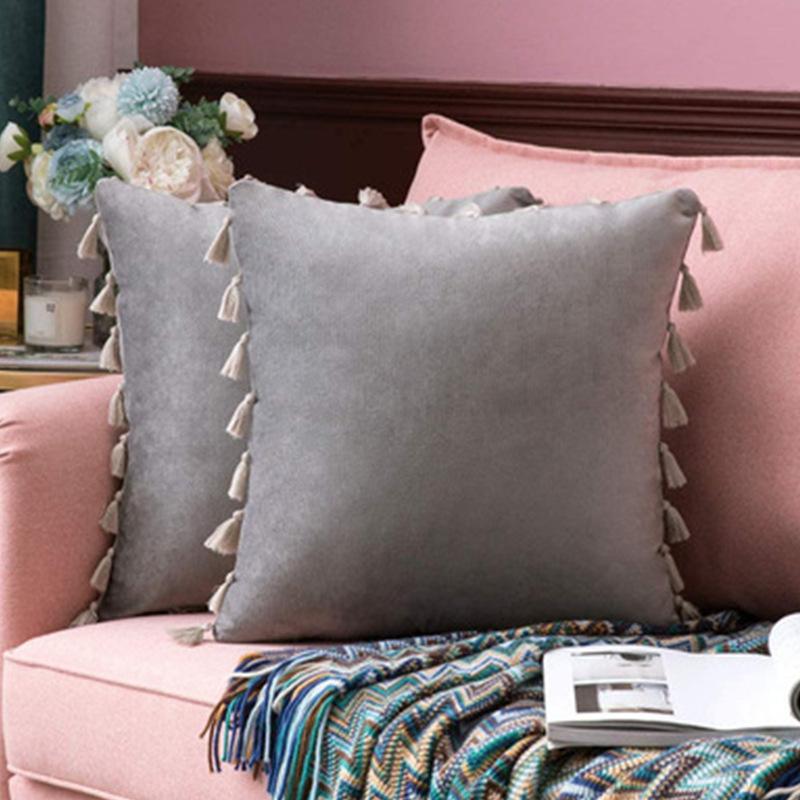 Nordic Style Solid Color Tassel Pillow Cover Short Plush Cushion Covers Bedroom Sofa Decorative Pillowcase Bohemian Style Gift Cushion Covers