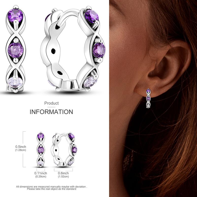 Boucles d'Oreilles Créoles en Argent 925 Zircon Coloré Boucles d'Oreilles Créoles Pavées Pour Femmes Filles Bijoux Cadeau