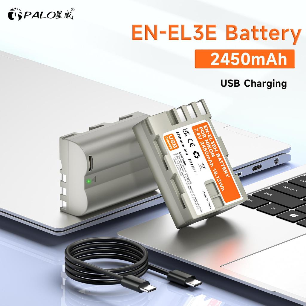 PALO 2450mAh EN-EL3e EN EL3e Bateria z ładowaniem typu C do aparatów Nikon D300S D300 D100 D200 D700 D70 D70S D80 D90 D50 L50
