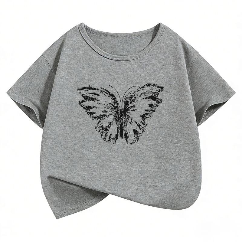 Retro Butterfly Design Printed T Shirts Short Sleeve Kids Childrens Tshirt Boys Girls Summer Spring Casual Top Tee Shirt