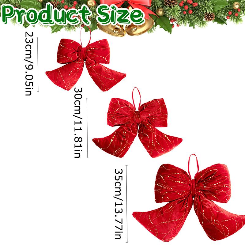 1PC Red Fireplace Bows with Glitter Surface Wreath Hanging Pendants Home Big Christmas Cloth Bows Ornaments Party 3 Sizes