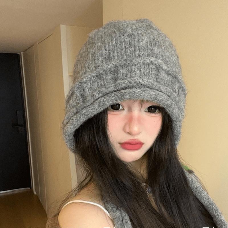 Woolen Knit Hat For Women With Windproof Warmth For Outdoor Activities