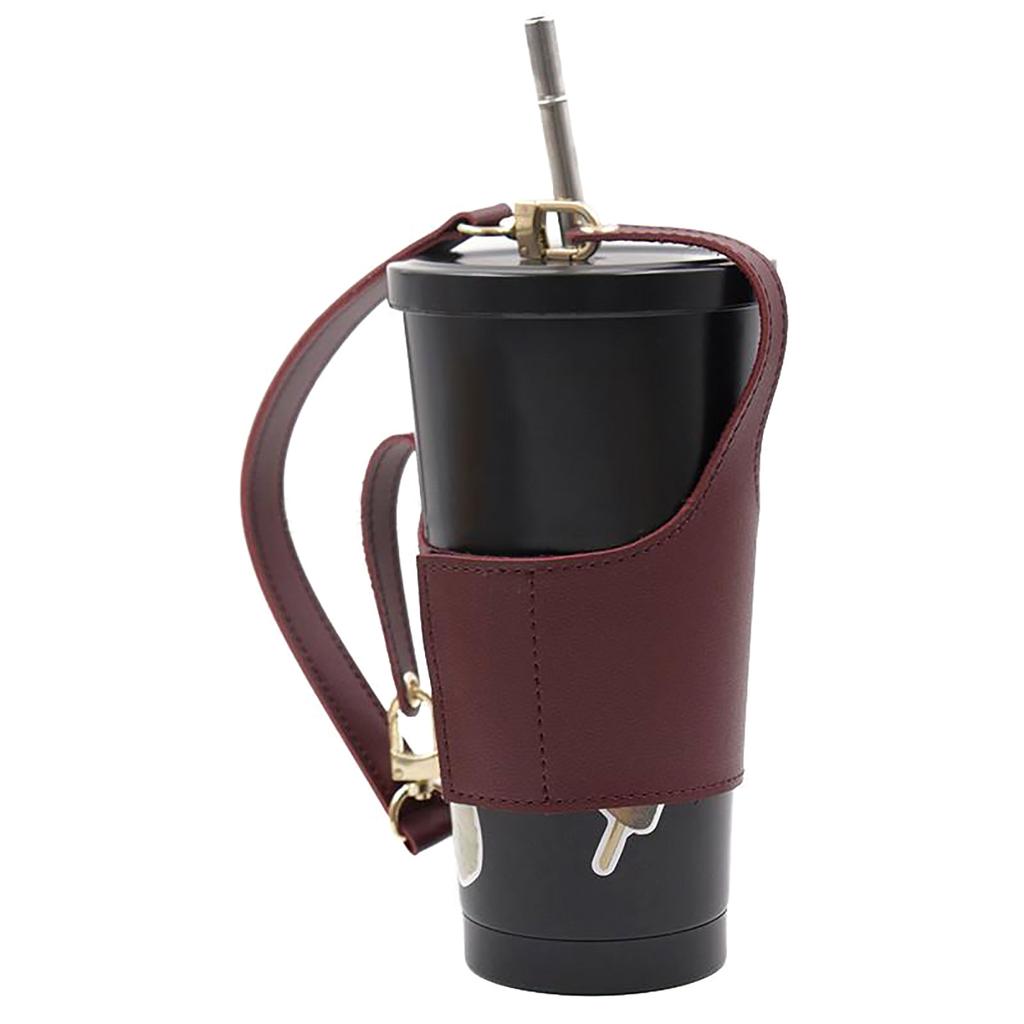 Leather Cup Cover Pouch Portable Water Bottle Sleeve Bag Leather Carrying Strap Insulating Cups Milk Tea Coffee Cups Accessories