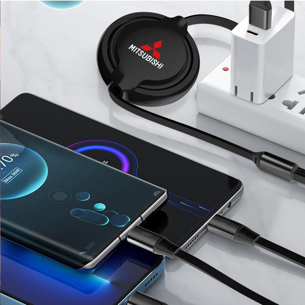 Car Interior Charging Data Cable Scalable 3 In 1 Phone Charger Accessories For Mitsubishi Lancer Pajero Outlander L200 Delica