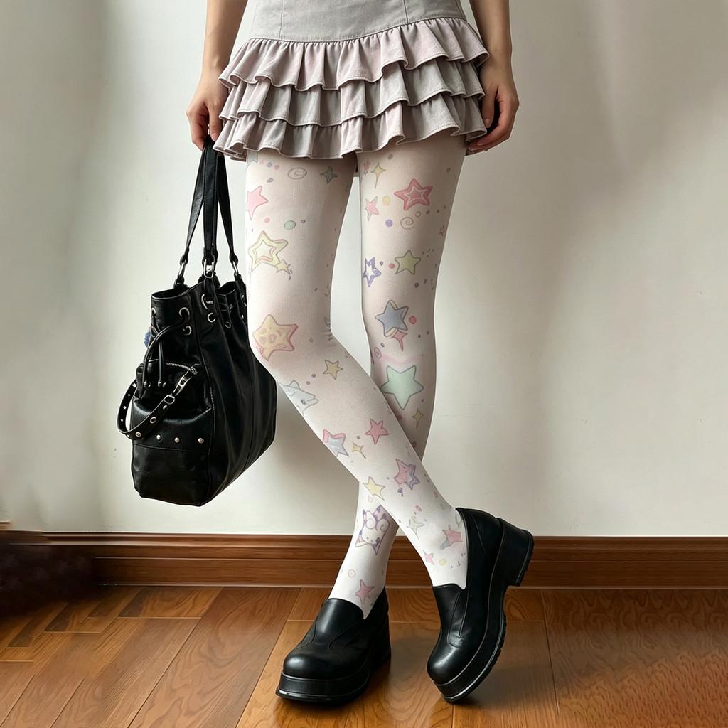 Cartoon Print Tights With Velvet Fabric For Women Casual Wear