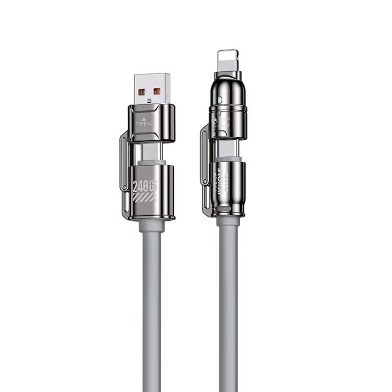 

4-в-1 кабель Kirsite 240 Вт сверхбыстрая зарядка несколько функций для iPhone8-16 ProMax iPad ноутбук планшет мобильный телефон Samsung 1.2M серый