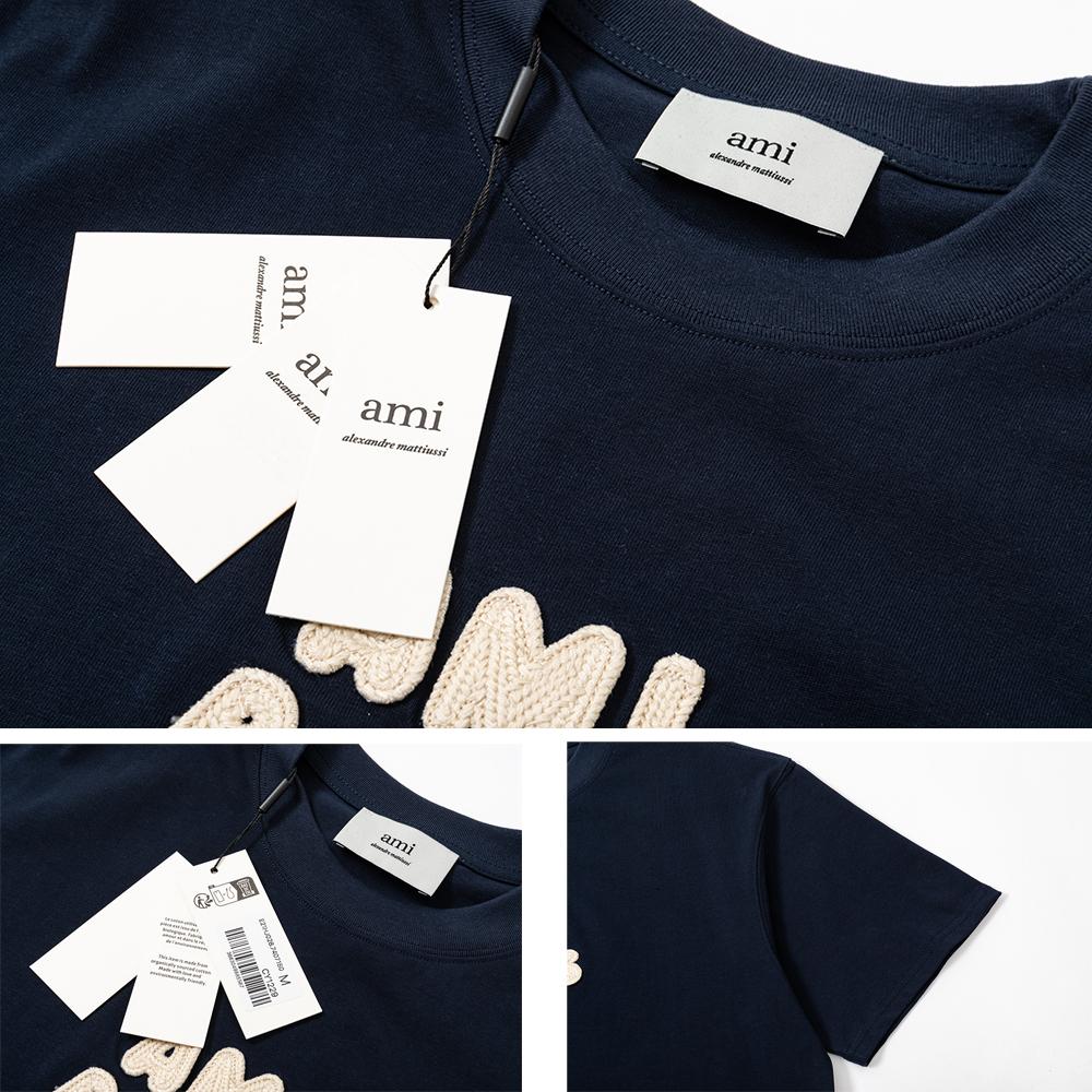 AMI Frühling und Sommer Neues Häkel-Buchstaben-Weben Mikro-Etikett Reine Baumwolle Kurzarm Paar-T-Shirt