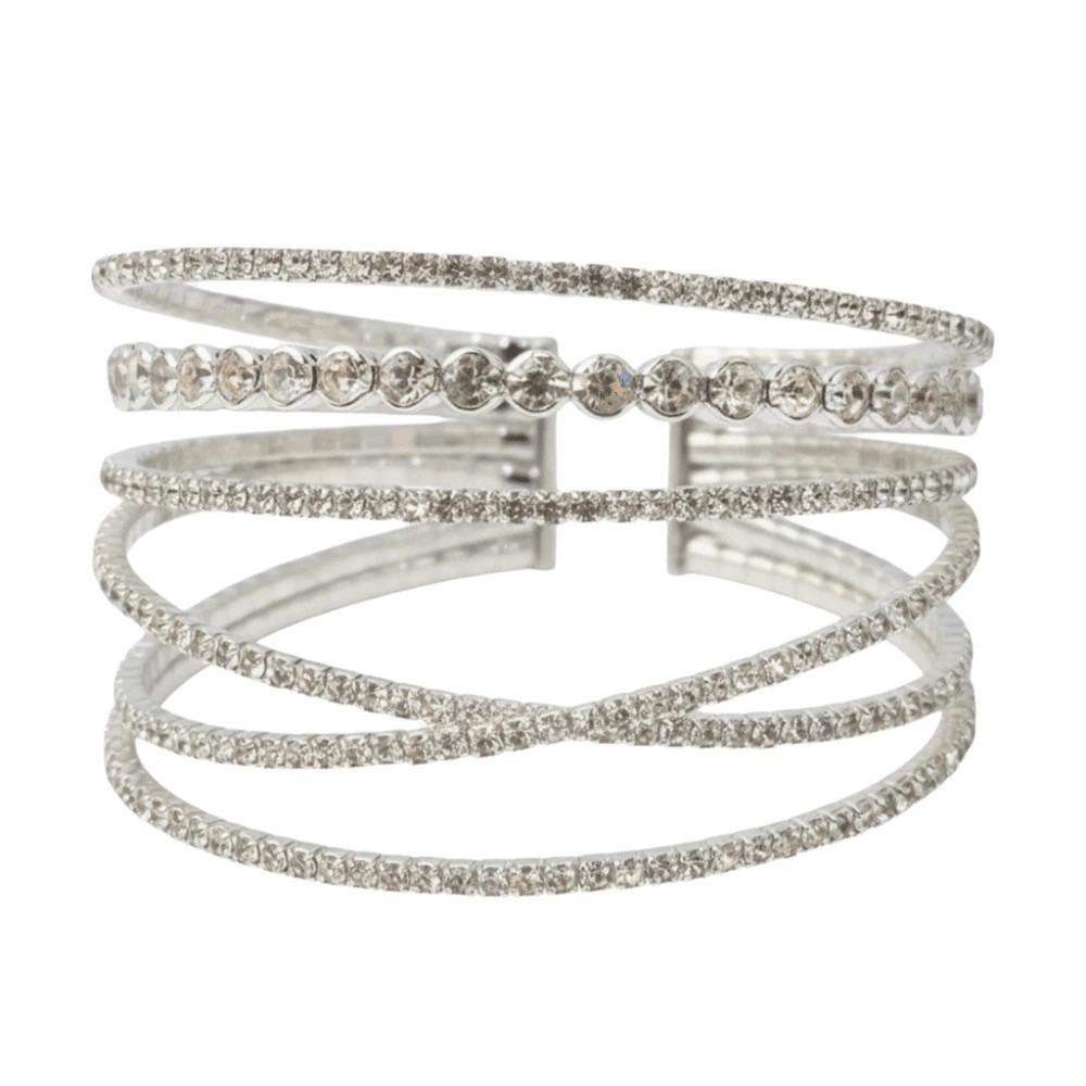 Dark Grey Multi-layer Rhinestone Cuff Bracelet Irregular Silver Wrist Circle  Golden Wristband серебряный