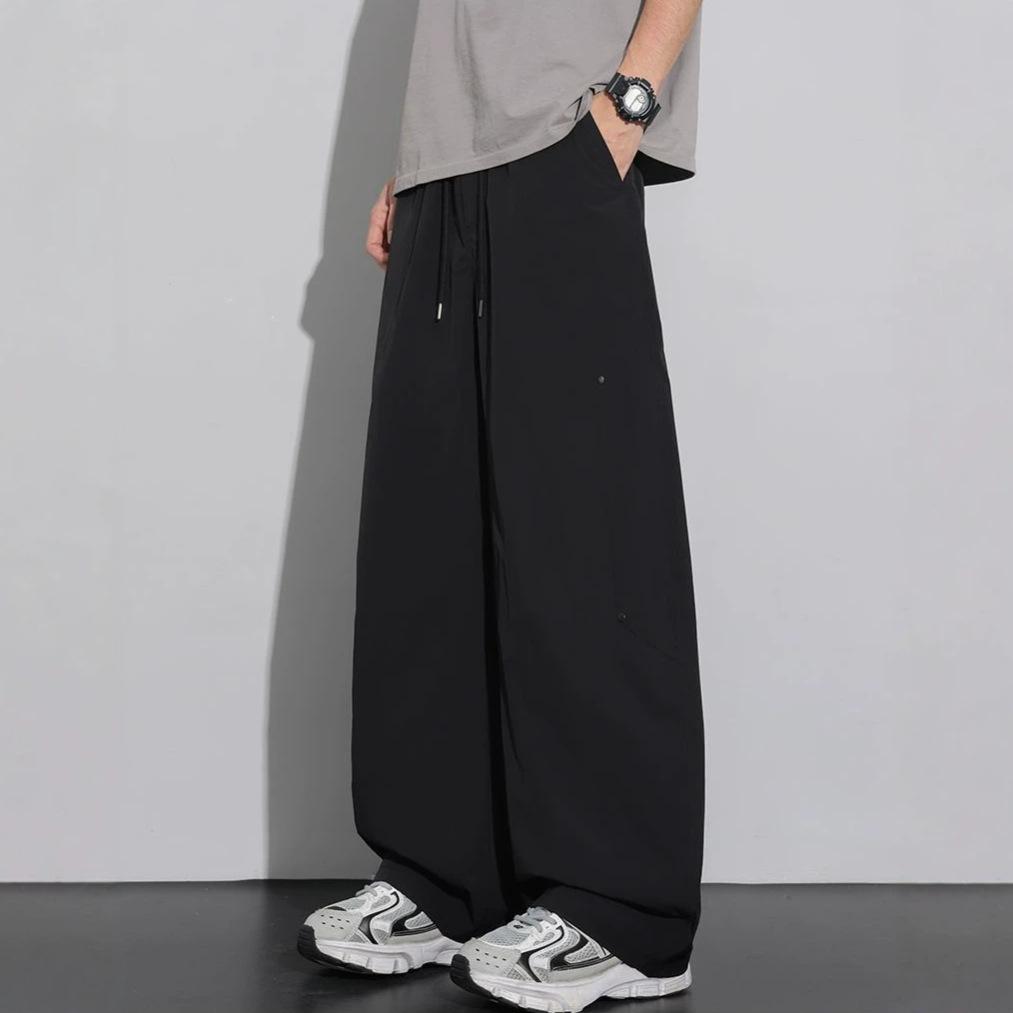 Summer new scimitar splicing loose moss green straight wide-leg casual pants men's very light pants