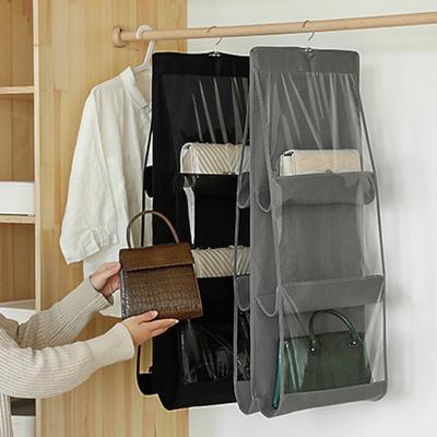 Hanging Handbag Organizer Purse Storage Bag with Transparent Window 6 Pockets Wardrobe Purse Organizer for Closet Space Saving Storage