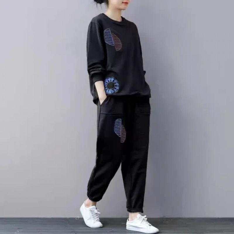 Großformat Großformat Sweatshirt-Anzug für Damen Herbst und Winter Locker Bedruckt Lässig Sport Zwei-Teiler Set für Damen