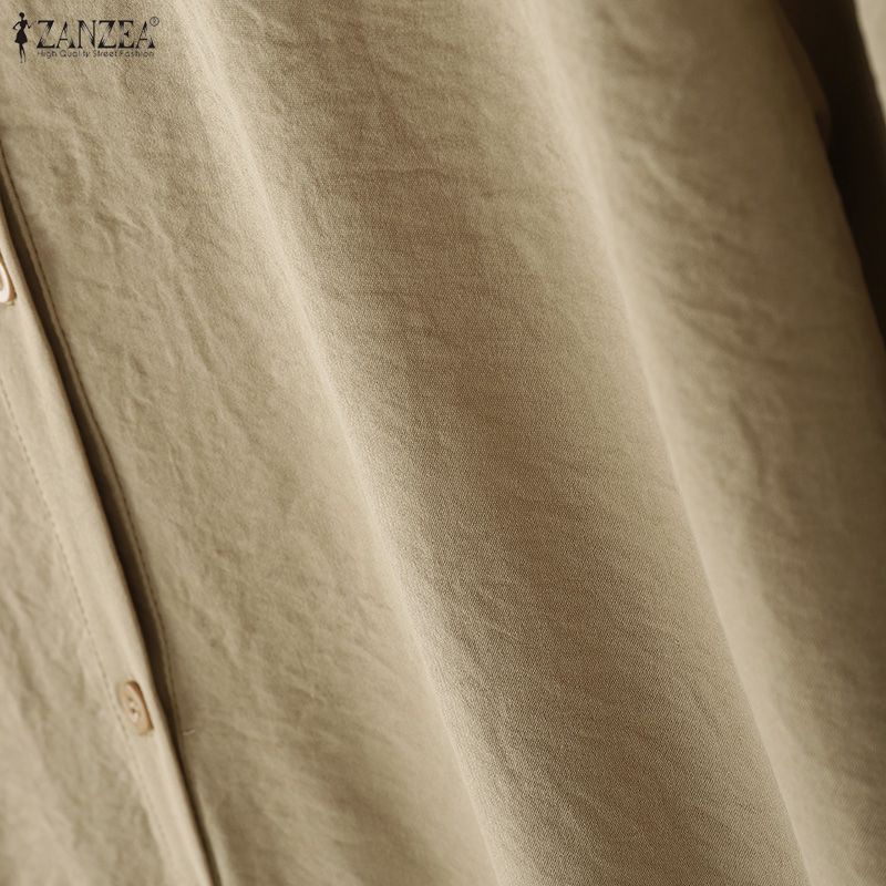 ZANZEA Damen-Kleid, locker, lässig, Umlegekragen, langärmelig, langes Hemdkleid