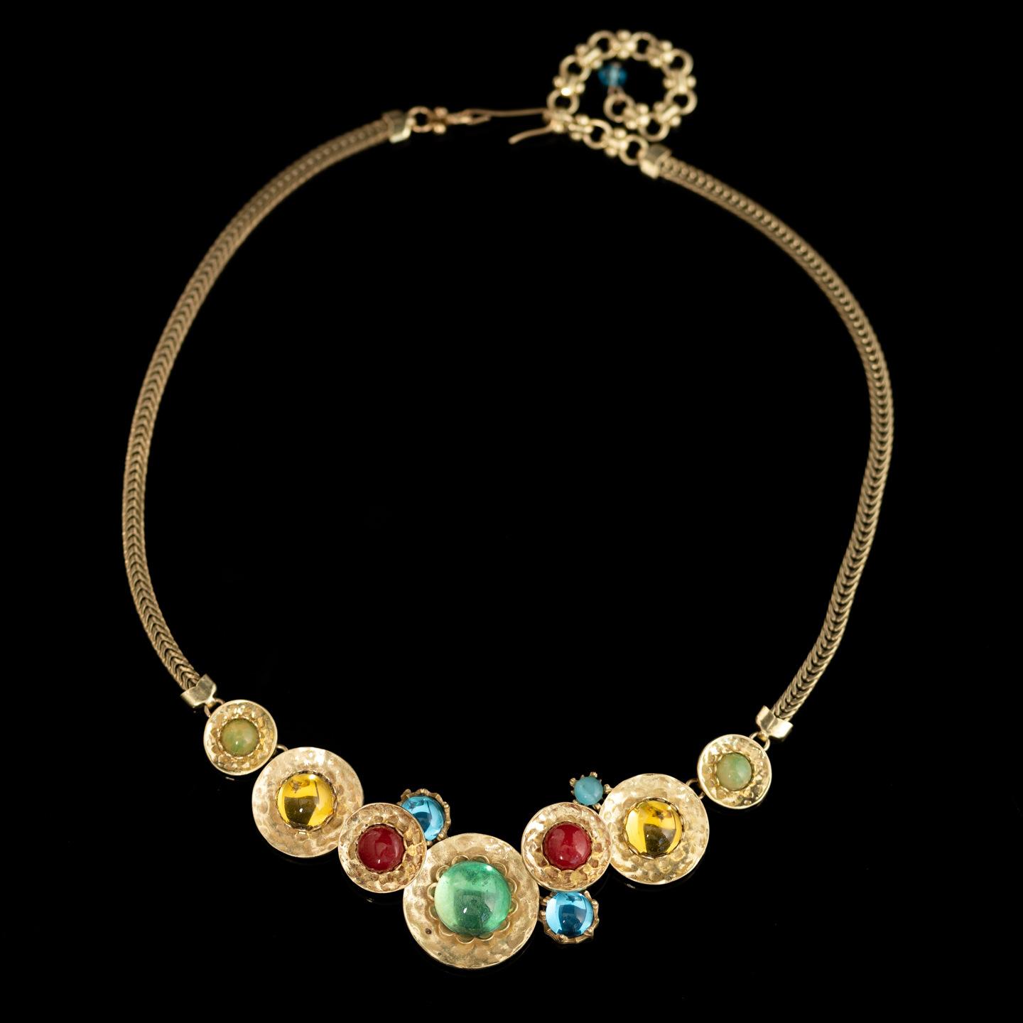 Medieval Vintage High Fashion Personality Temperament Retro Gold Retro Gold Round Multi-Color Agate Glazed Necklace