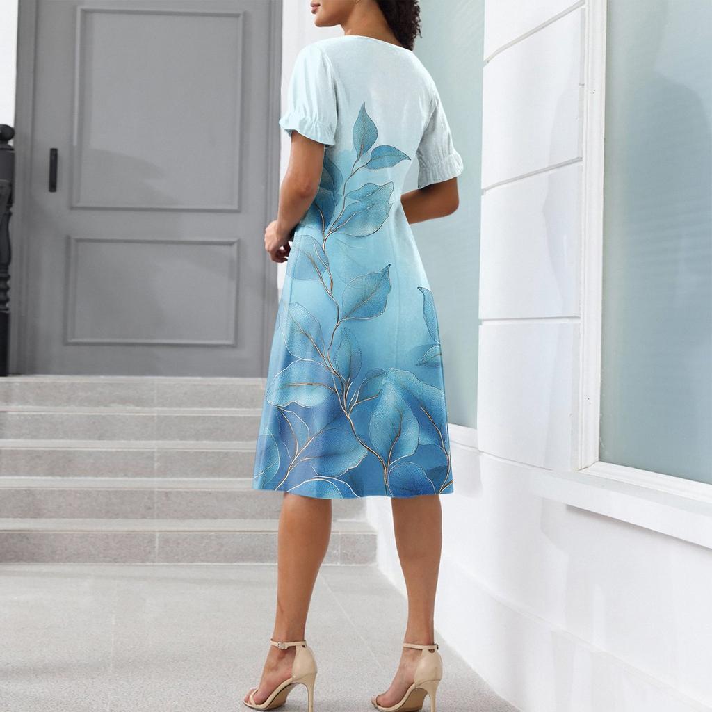 Beach Dresses For Women Spring Summer Elegant Wrap V Neck Floral Boho Dress Flowy Ruched Hawaiian Maxi Dress