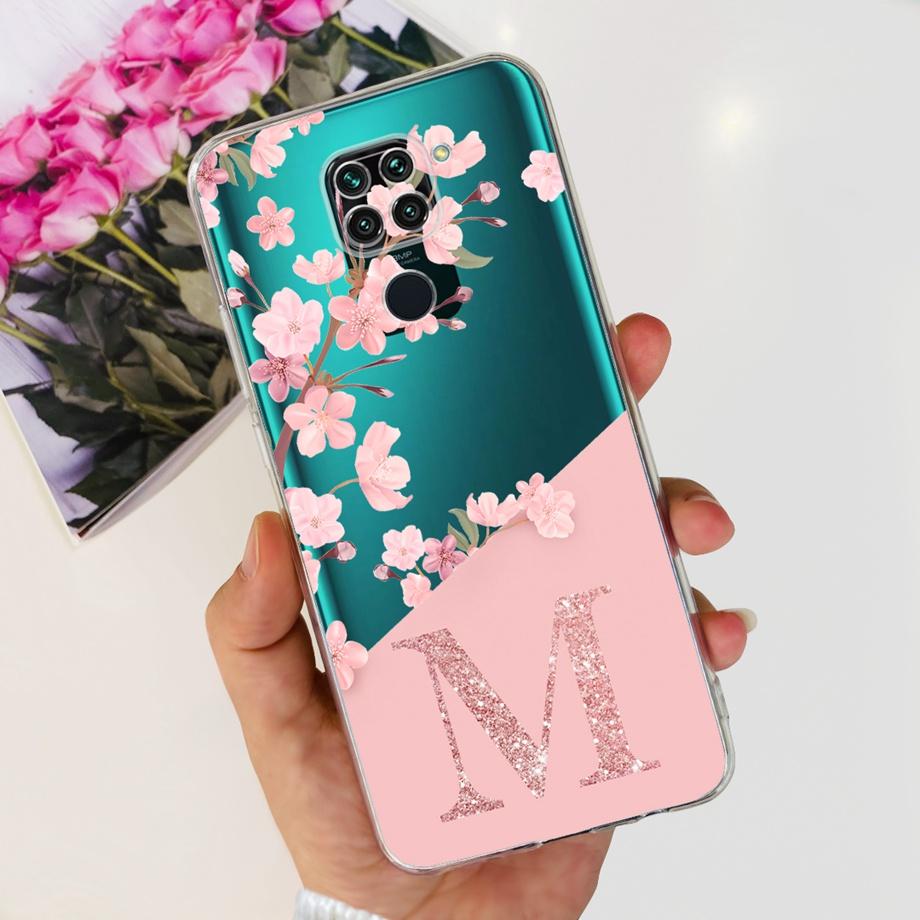 

For Xiaomi Redmi Note 9 6.53 Clear Case With Black Pink Cute Letter Pattern Soft Silicone Capas For Xiomi Redmi Note9 Bumper Redmi Note 9