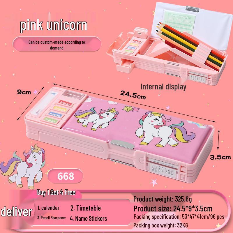 Multifunctional Cartoon Astronaut Pencil Box - Large Capacity, Double Layer Stationery for Elementary Students, Boys & Girls.