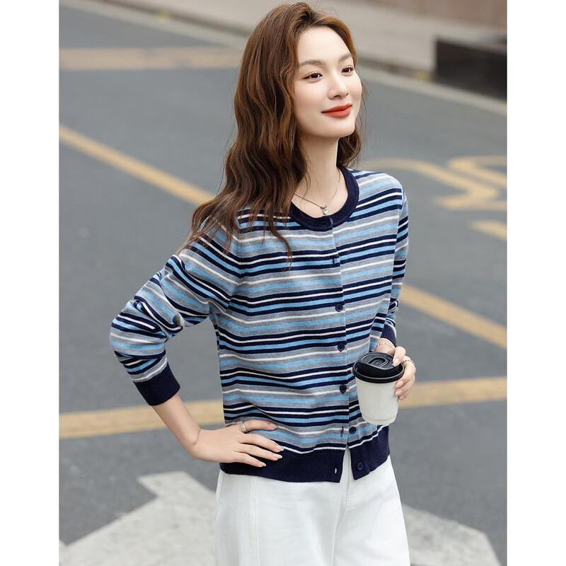 Demana Retro Overture Women's Striped Color-Block Knit Cardigan