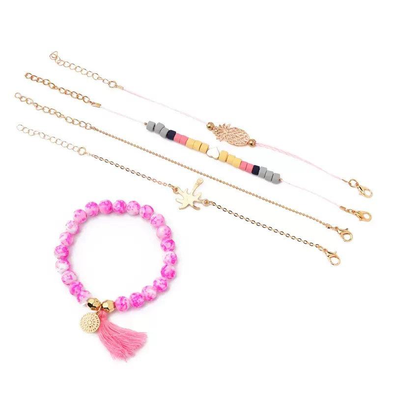 Trendy Pineapple Heart Tassel Layered Bracelet & Beaded Watch Accessories for Women