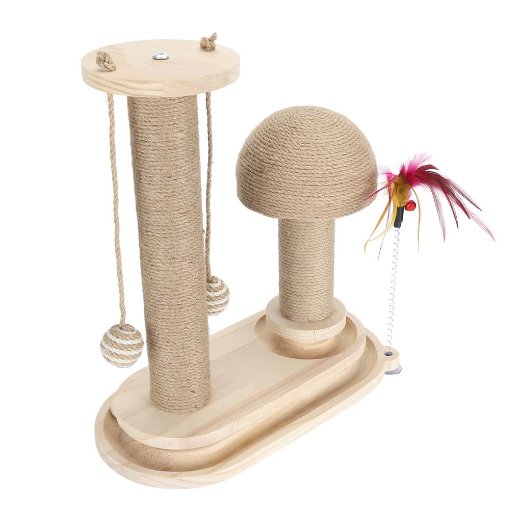 Cat Scratching Post 2 Layer Ball Track Interactive Tall Kitten Scratcher with Teasing Wand for Indoor Cats Oval