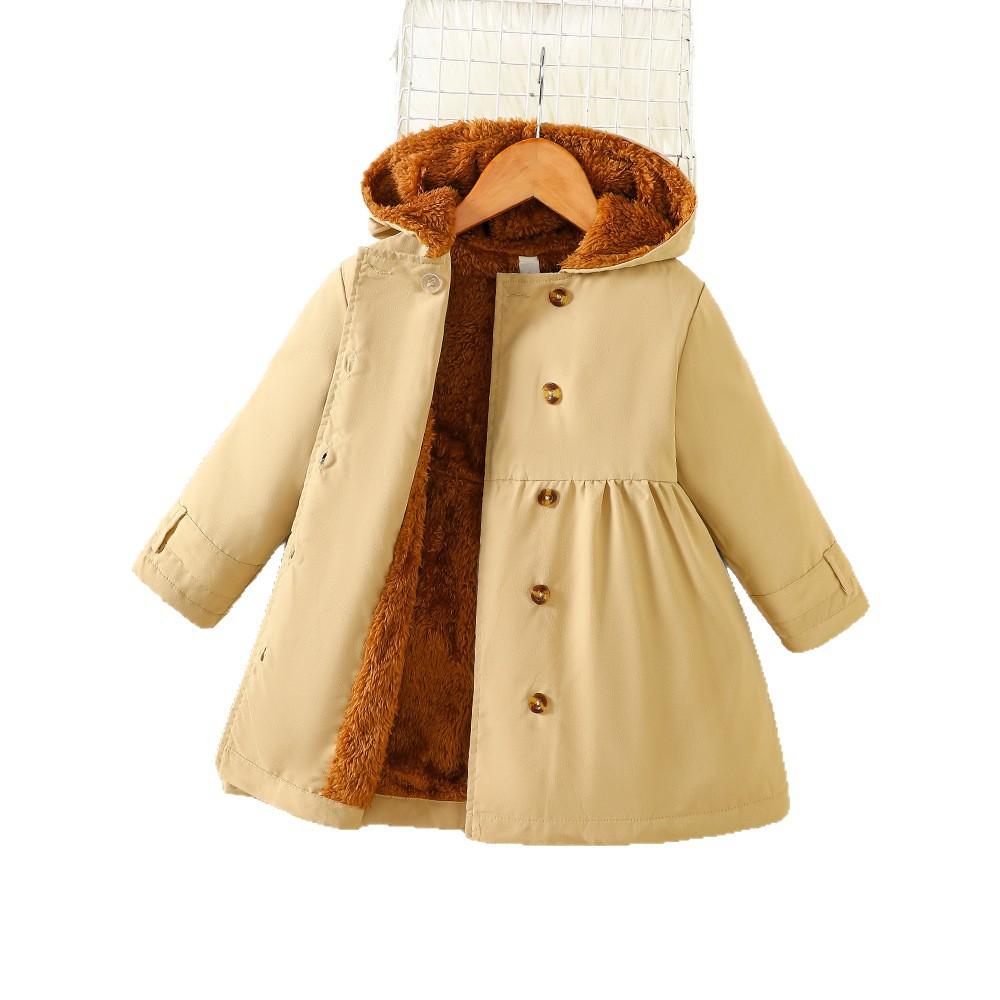 Kinderbekleidung Neuer Herbst Winter Mädchen Britischer Stil Einreihiger Kapuzenjacke Mantel