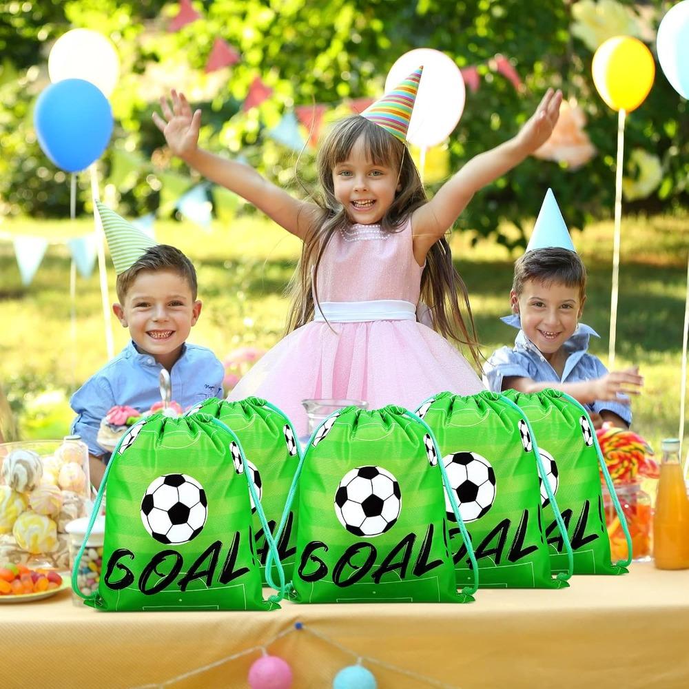 12pcs Soccer Drawstring Bags Soccer Theme Gift Bags Football Party Favor Backpack Sports Football Treat Bags Gift for Team Soccer Theme Birthday