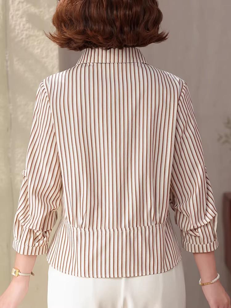 2026 New Striped Seven-Sleeve Shirt for Middle-Aged Women - Spring/Summer Fashion for Moms