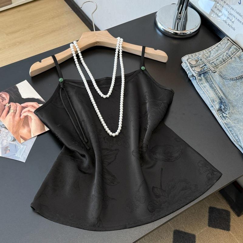 Silk Age-Reducing Jacquard Camisole: Plus Size, Ethnic Style for Middle-Aged Women Extra Large чёрный
