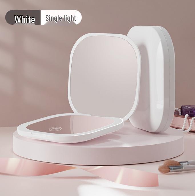 Compact Rechargeable Cosmetic Bag with LED and Foldable Handheld Makeup Mirror for Female Students