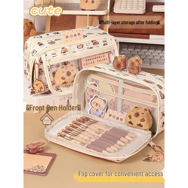 Capybara 2024 Large Capacity Pencil Case for Girls - Stylish Stationery Box for Primary & Junior High School