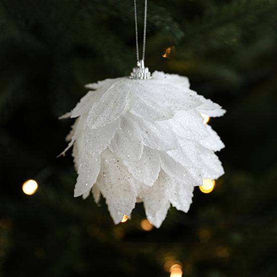 8CM White Foam Christmas Ball Ornament Snowy Holiday Decoration Lightweight Sequin Xmas Tree Hanging Pendant for Home New Year