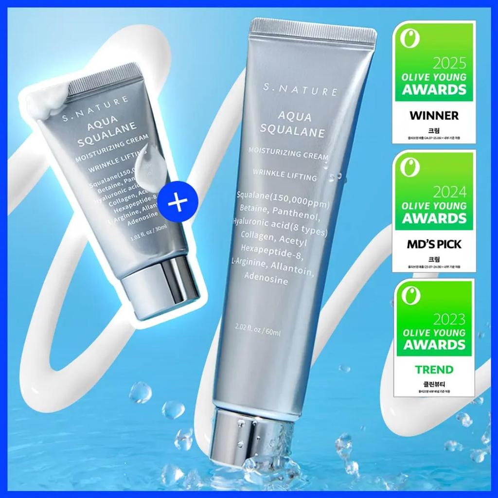 S.NATURE Aqua Squalane Moisture Cream 60ml + 30ml – Squalane Care, Barrier Support, Korean