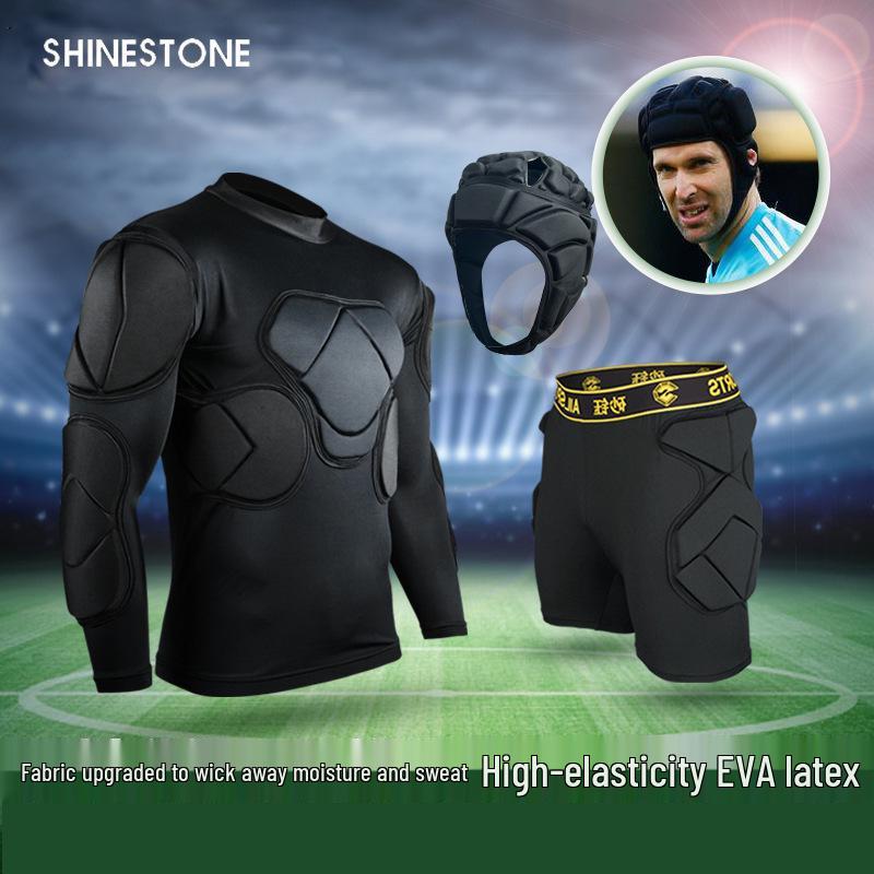 Thick Long Sleeve Goalkeeper Jersey Set with Knee Pads, Elbow Pads, and Helmet Armor