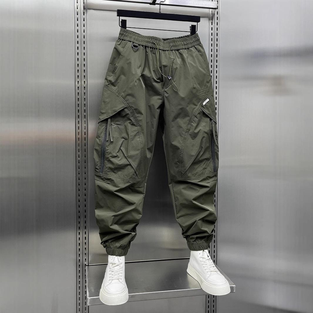 Men s Trendy Brand Overalls, Summer Thin Loose Pants, Trendy American Style Leggings 2XL армия зеленый