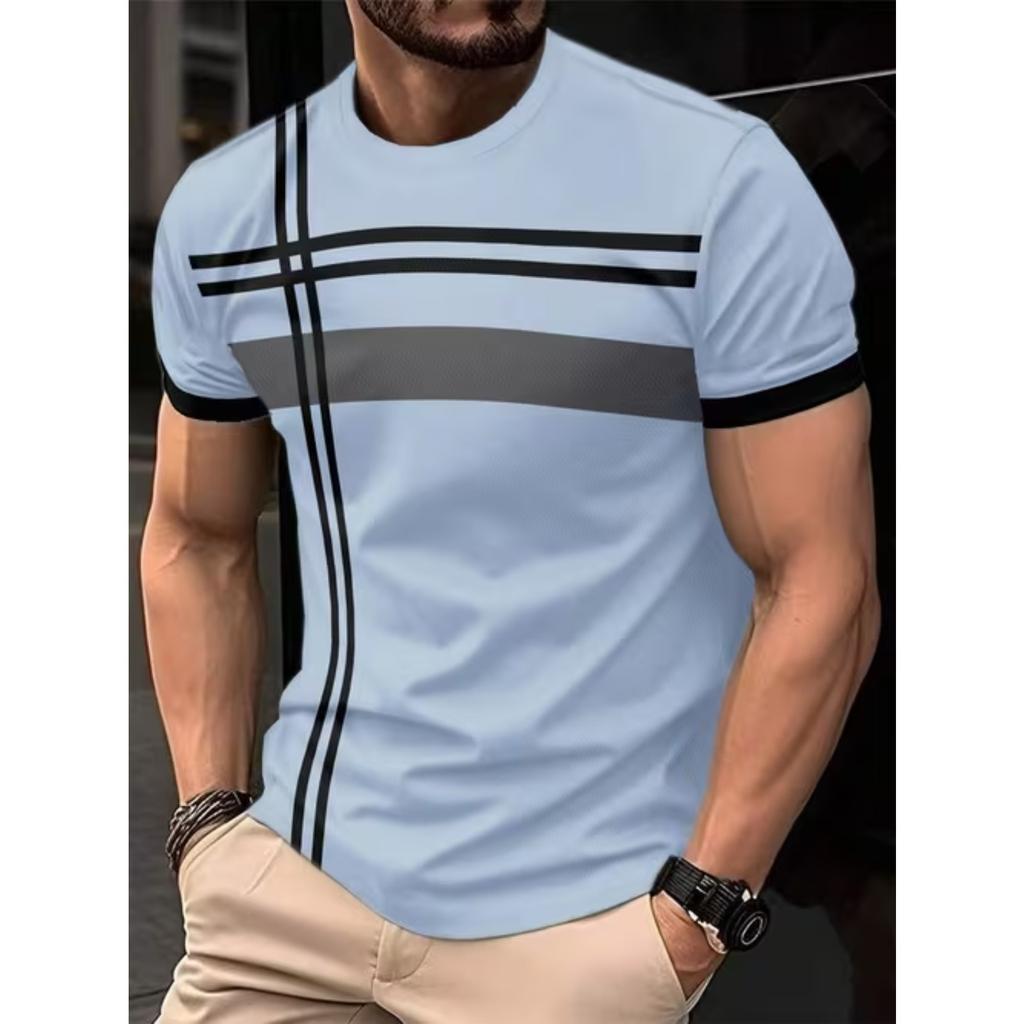 New Summer Men's Fashion T-shirt Personality Geometric Pattern Printed Men's T-shirt Top