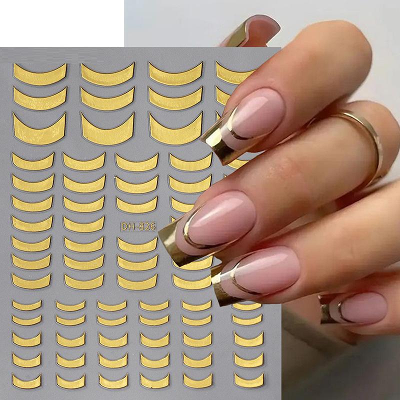 3D Lines Nail Stickers Silver Gold Metal Stripe Decals Curve Gel Nails Art Sliders Polish Manicure Decor Foils