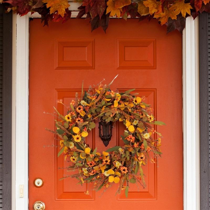 Artificial Wreath Thanksgiving Wreath for Front Door Window Hallway Farmhouses Thanksgiving Centerpieces Decoration