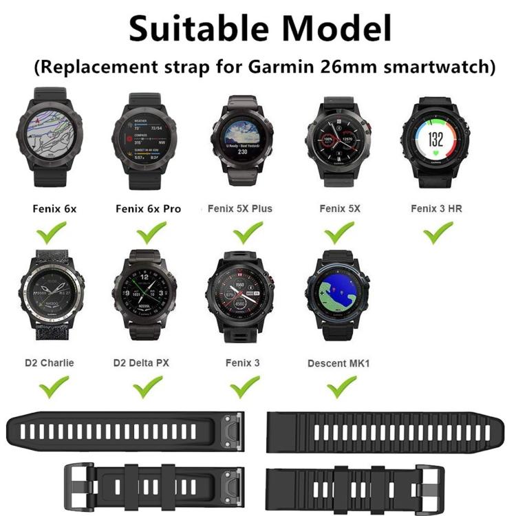 For Garmin Fenix 3 26mm Silicone Watch Band