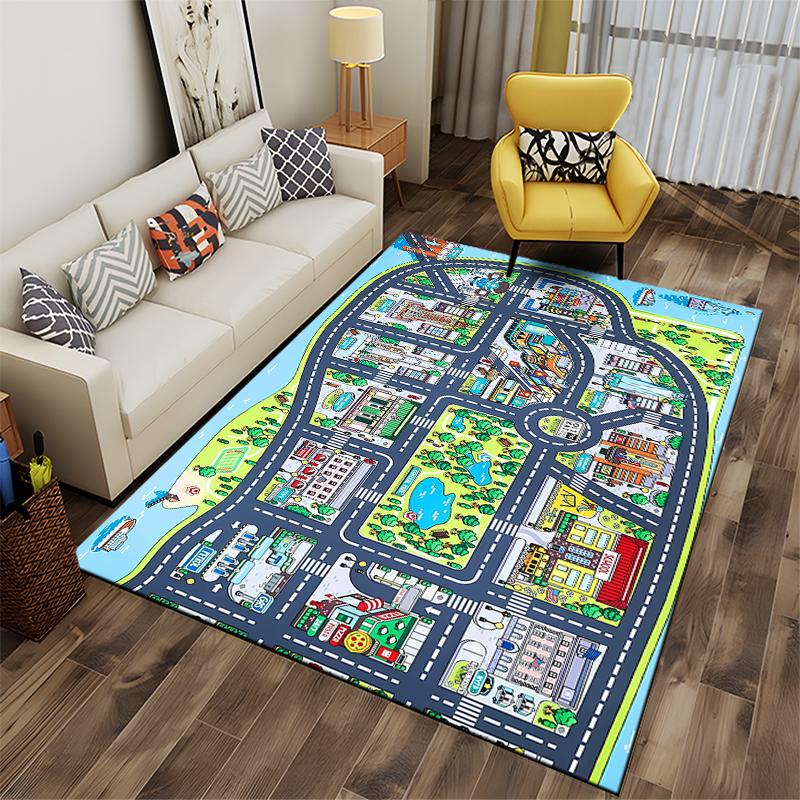 Colorful City Map Rug with Landmarks Non-slip Rug Suitable for Living Room and Bedroom Sofas.