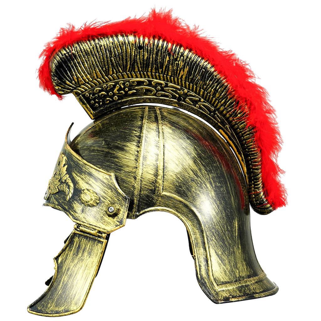 Plastic Warrior Helmet for Men: Medieval Roman Spartan Samurai Style with Red Crest, Costume Party Accessory