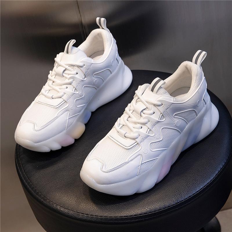 

Rainbow bottom dad shoes women s platform spring 2025 new leather women s shoes flat bottom casual running sneakers women s tide 35 белый