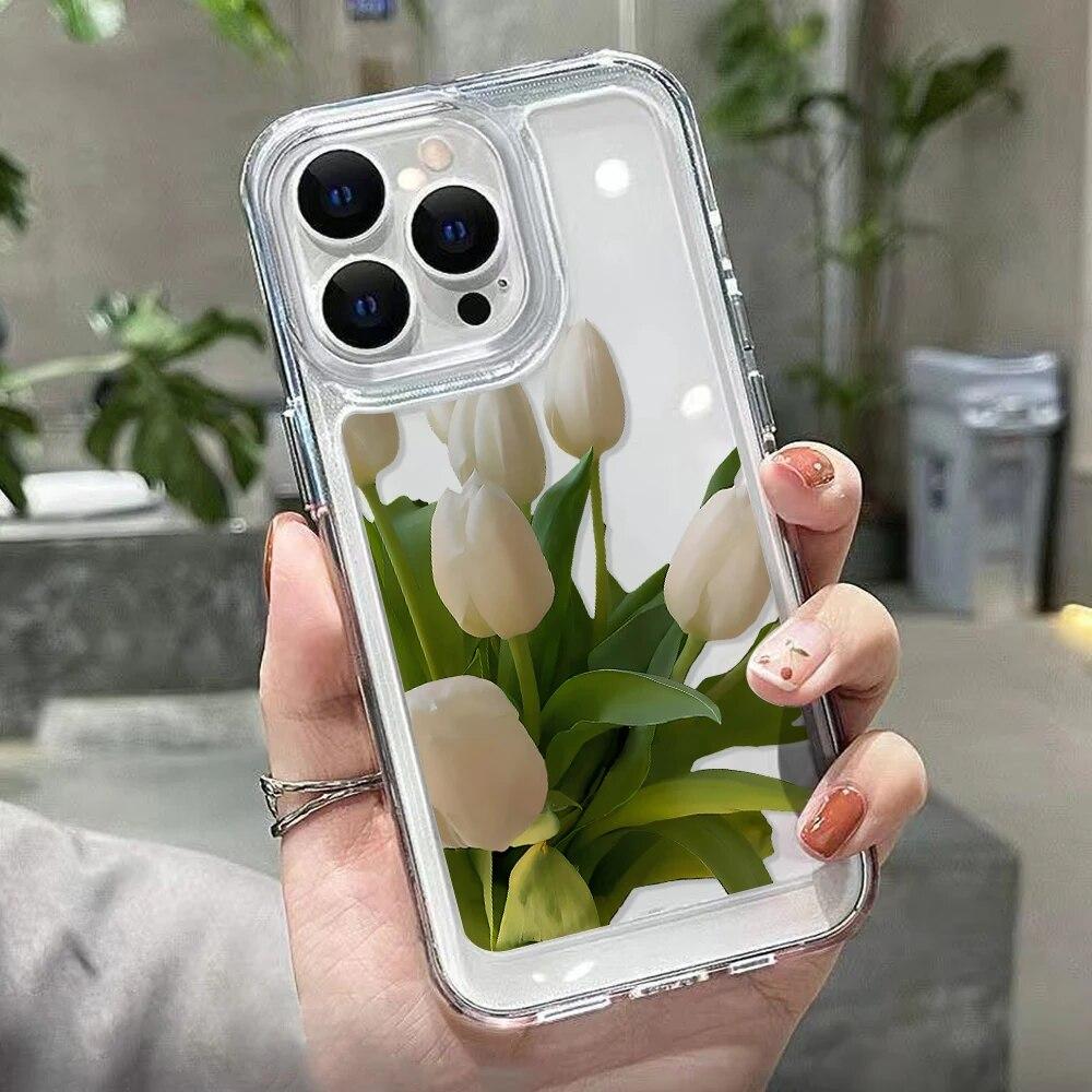 

Чехол для телефона с цветком тюльпана для iPhone 11, чехол для iPhone 14 Pro Max 13 12 Pro Max XR XS Max X 7 8 14 Plus SE, противоударный прозрачный чехол For iPhone 14